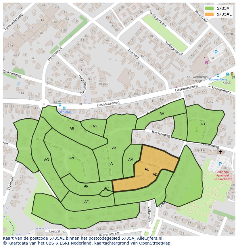 Afbeelding van het postcodegebied 5735 AL op de kaart.