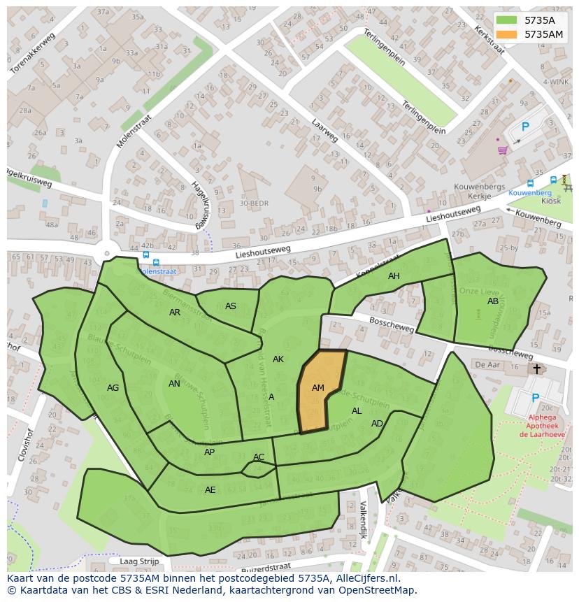 Afbeelding van het postcodegebied 5735 AM op de kaart.