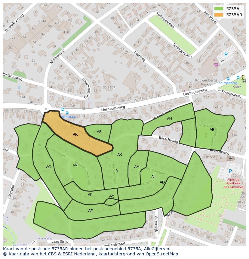 Afbeelding van het postcodegebied 5735 AR op de kaart.