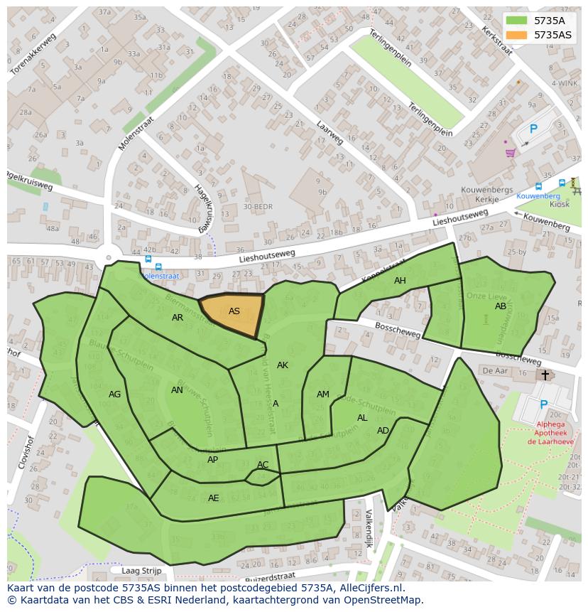 Afbeelding van het postcodegebied 5735 AS op de kaart.