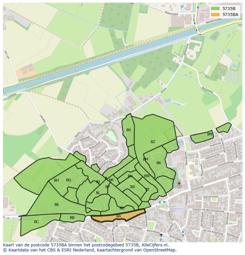 Afbeelding van het postcodegebied 5735 BA op de kaart.