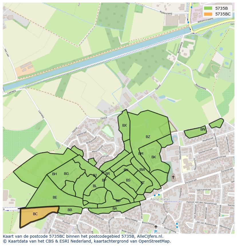 Afbeelding van het postcodegebied 5735 BC op de kaart.