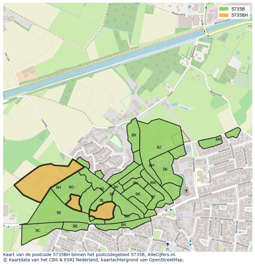 Afbeelding van het postcodegebied 5735 BH op de kaart.
