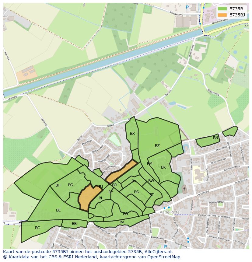 Afbeelding van het postcodegebied 5735 BJ op de kaart.