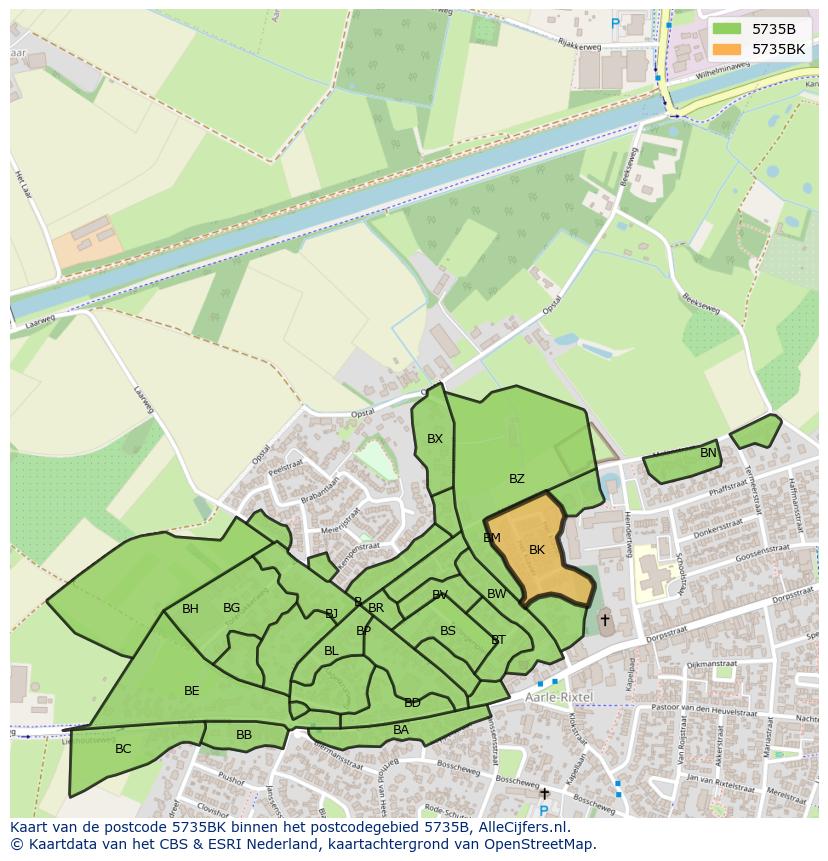 Afbeelding van het postcodegebied 5735 BK op de kaart.