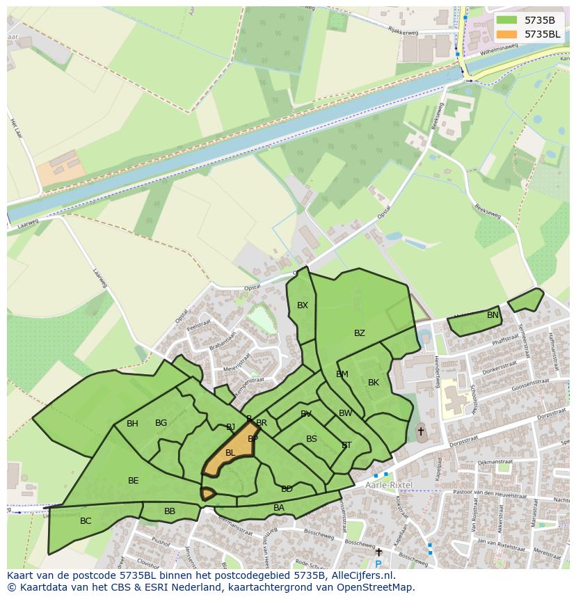 Afbeelding van het postcodegebied 5735 BL op de kaart.