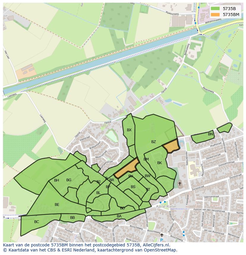 Afbeelding van het postcodegebied 5735 BM op de kaart.