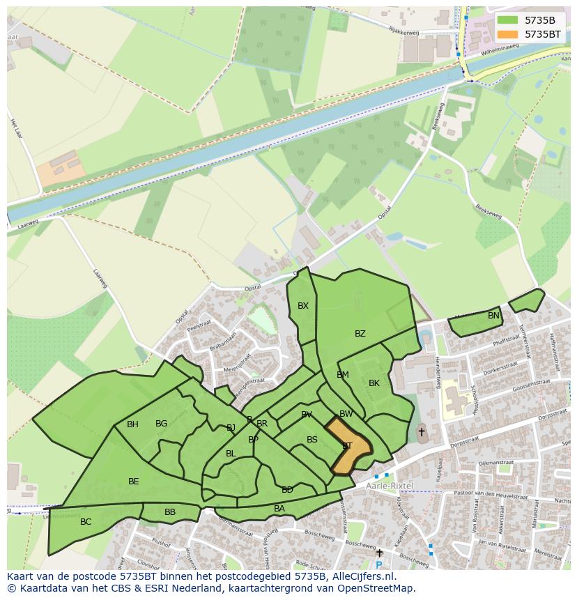 Afbeelding van het postcodegebied 5735 BT op de kaart.