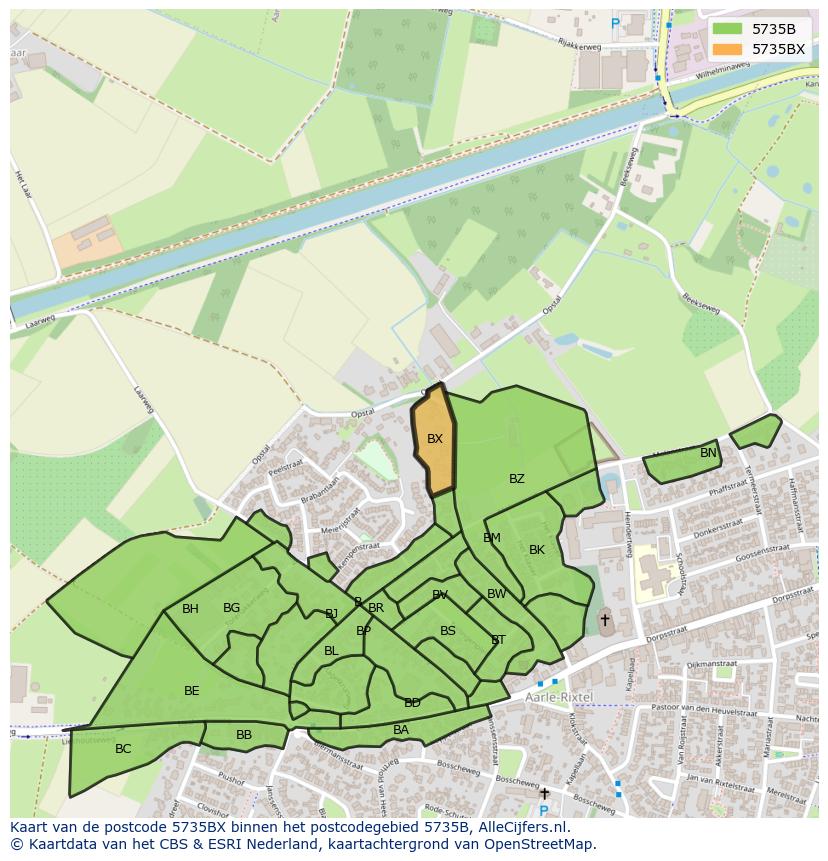 Afbeelding van het postcodegebied 5735 BX op de kaart.