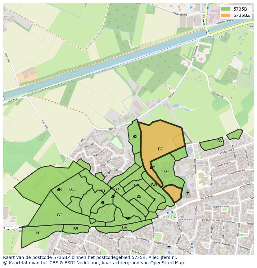 Afbeelding van het postcodegebied 5735 BZ op de kaart.