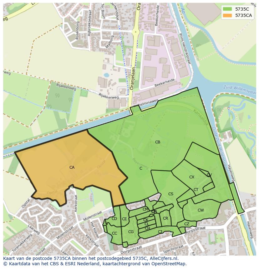 Afbeelding van het postcodegebied 5735 CA op de kaart.