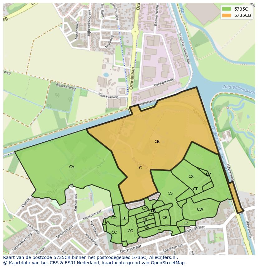 Afbeelding van het postcodegebied 5735 CB op de kaart.