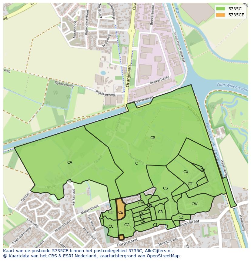 Afbeelding van het postcodegebied 5735 CE op de kaart.