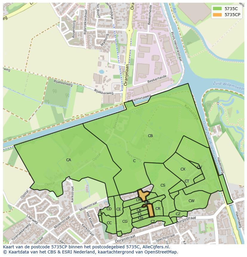 Afbeelding van het postcodegebied 5735 CP op de kaart.