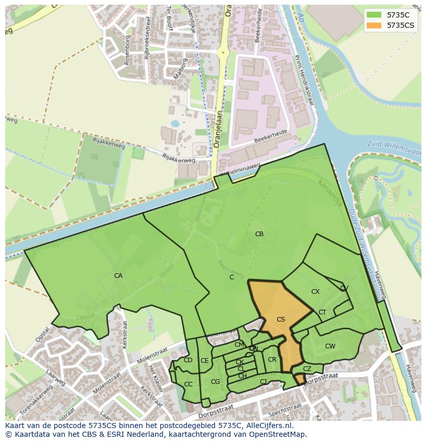 Afbeelding van het postcodegebied 5735 CS op de kaart.