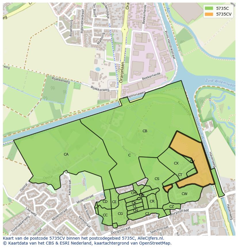 Afbeelding van het postcodegebied 5735 CV op de kaart.