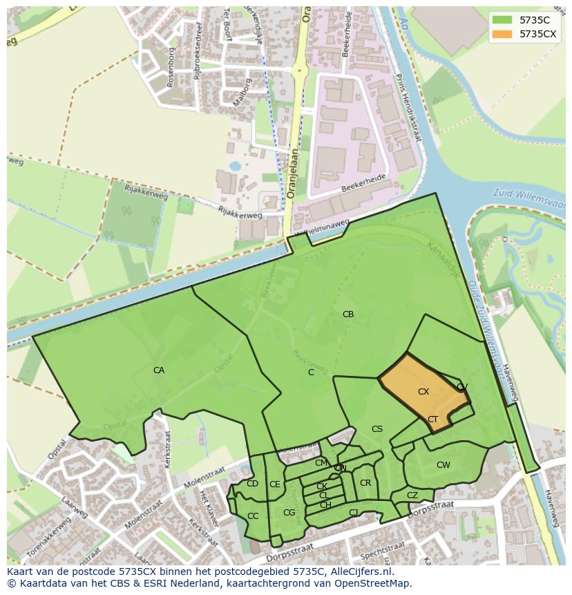 Afbeelding van het postcodegebied 5735 CX op de kaart.