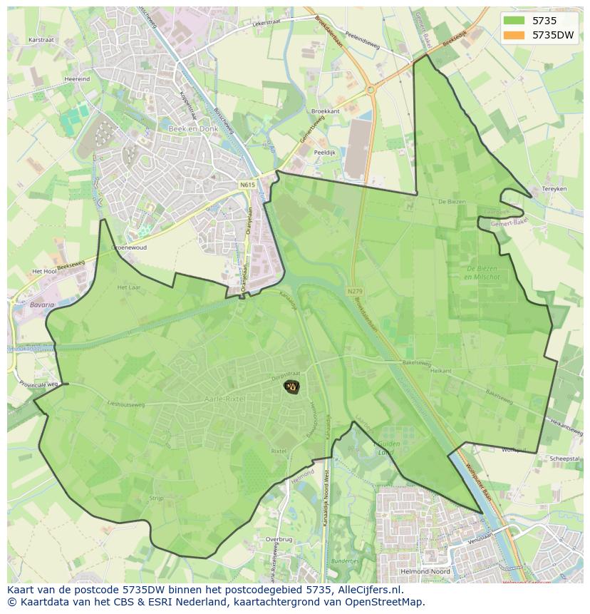 Afbeelding van het postcodegebied 5735 DW op de kaart.