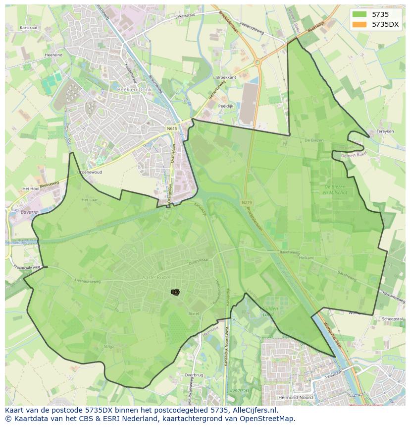Afbeelding van het postcodegebied 5735 DX op de kaart.