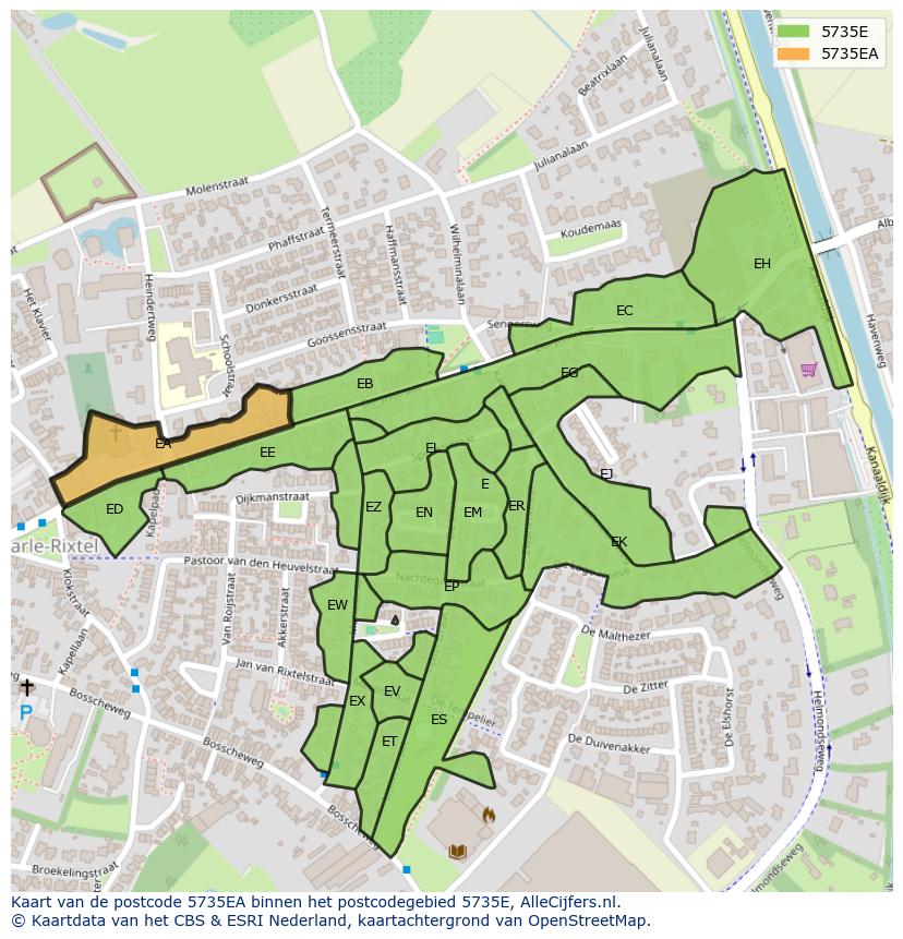 Afbeelding van het postcodegebied 5735 EA op de kaart.