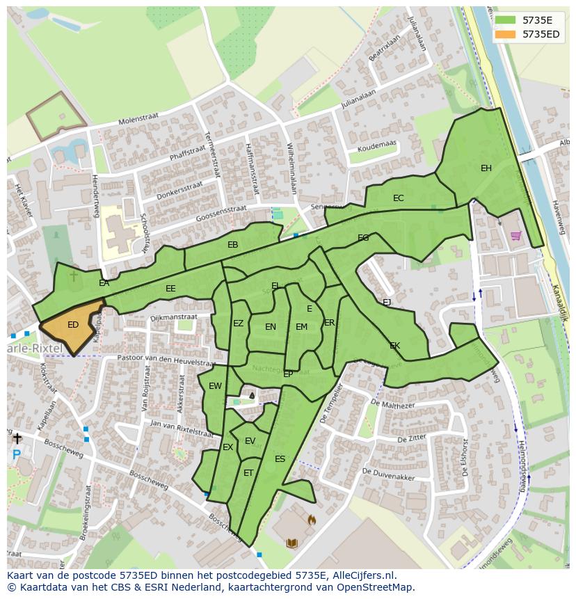 Afbeelding van het postcodegebied 5735 ED op de kaart.
