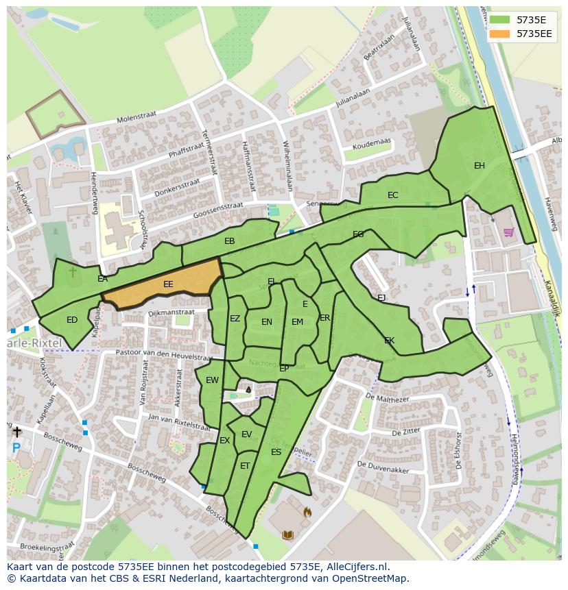 Afbeelding van het postcodegebied 5735 EE op de kaart.