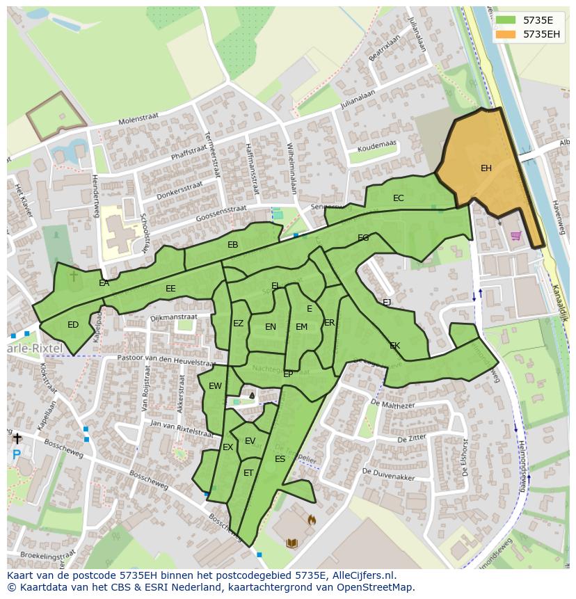 Afbeelding van het postcodegebied 5735 EH op de kaart.