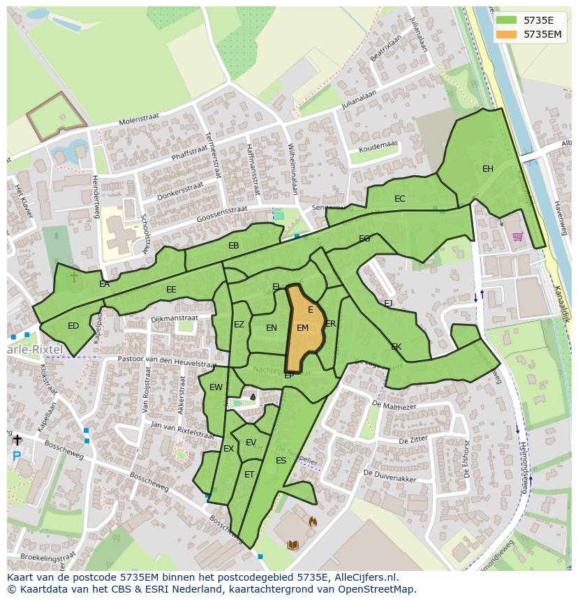Afbeelding van het postcodegebied 5735 EM op de kaart.
