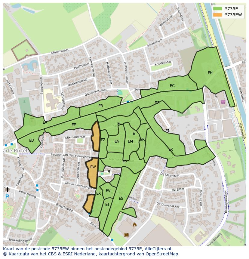Afbeelding van het postcodegebied 5735 EW op de kaart.