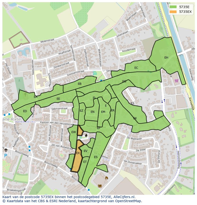 Afbeelding van het postcodegebied 5735 EX op de kaart.