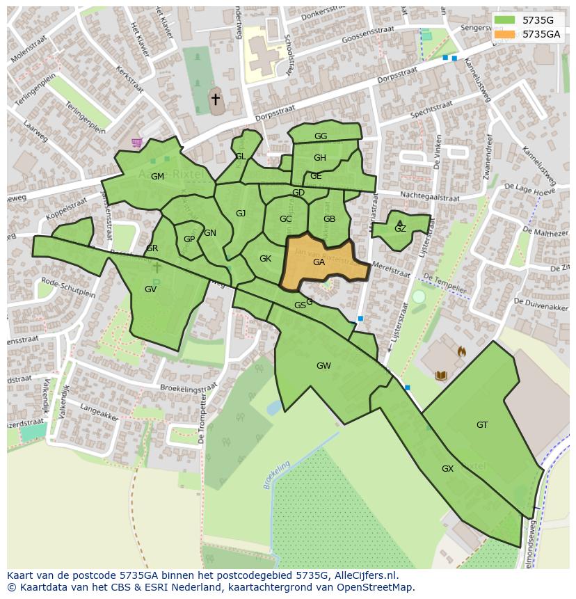Afbeelding van het postcodegebied 5735 GA op de kaart.