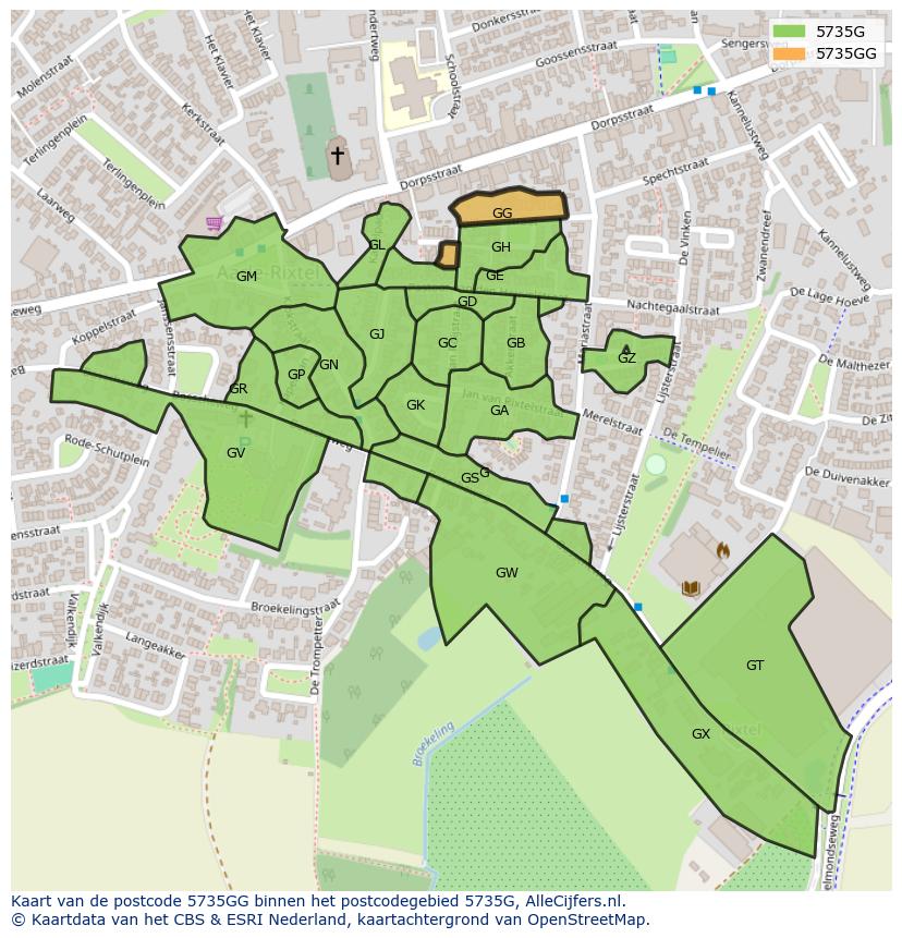 Afbeelding van het postcodegebied 5735 GG op de kaart.