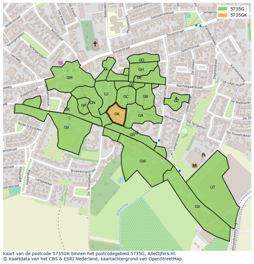 Afbeelding van het postcodegebied 5735 GK op de kaart.