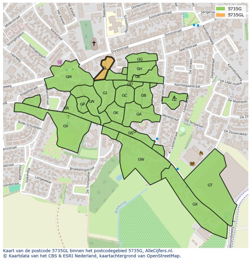 Afbeelding van het postcodegebied 5735 GL op de kaart.