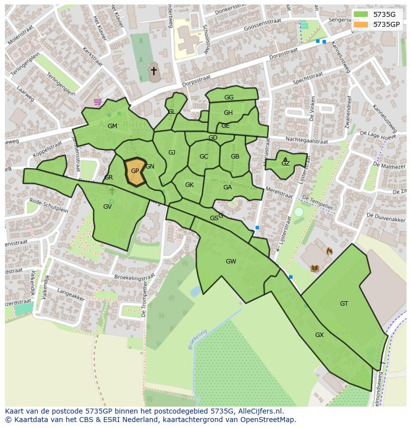 Afbeelding van het postcodegebied 5735 GP op de kaart.