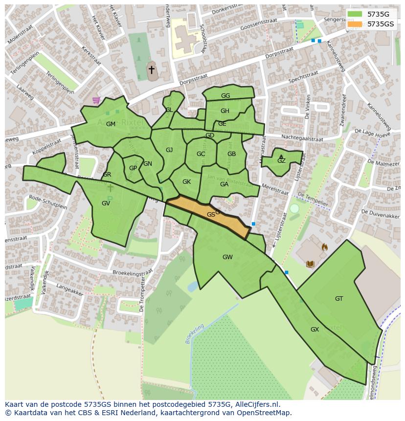 Afbeelding van het postcodegebied 5735 GS op de kaart.