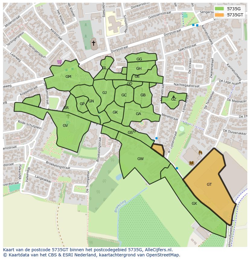 Afbeelding van het postcodegebied 5735 GT op de kaart.