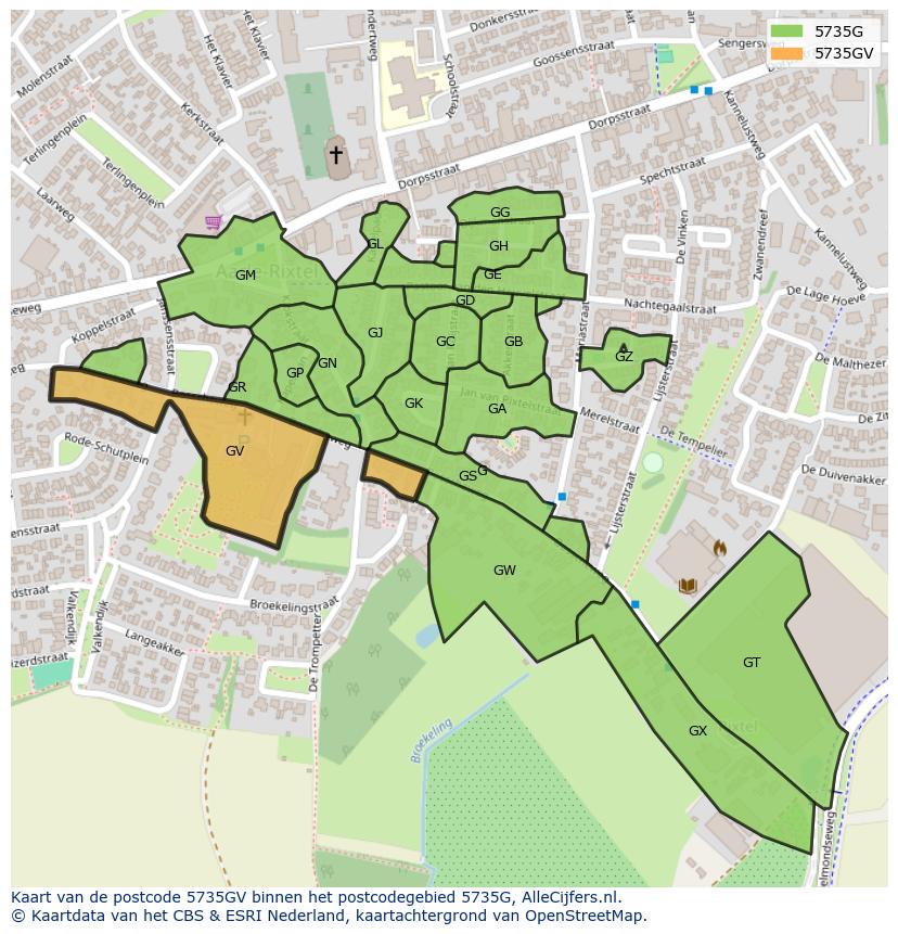 Afbeelding van het postcodegebied 5735 GV op de kaart.
