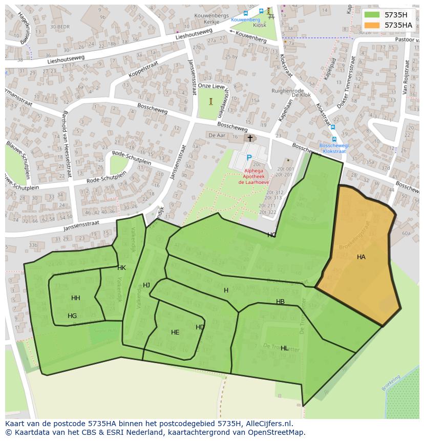 Afbeelding van het postcodegebied 5735 HA op de kaart.