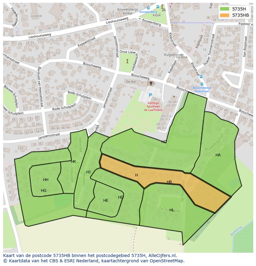 Afbeelding van het postcodegebied 5735 HB op de kaart.