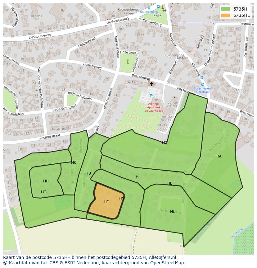 Afbeelding van het postcodegebied 5735 HE op de kaart.
