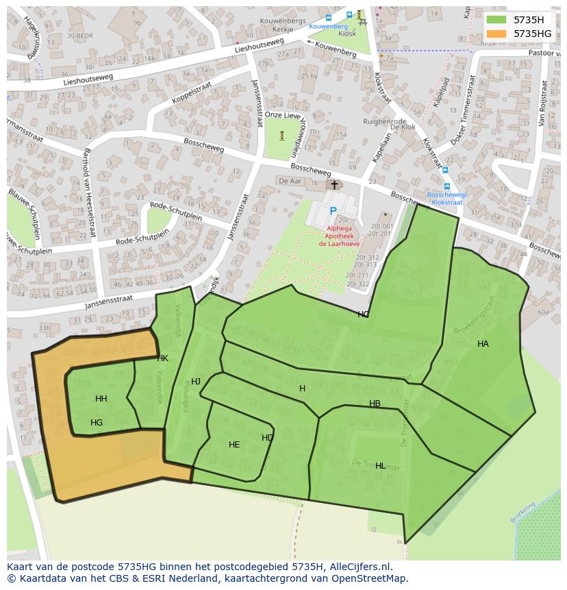 Afbeelding van het postcodegebied 5735 HG op de kaart.