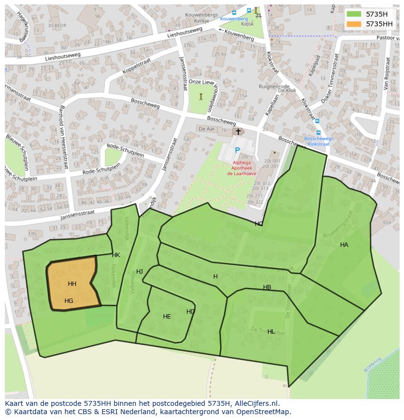 Afbeelding van het postcodegebied 5735 HH op de kaart.