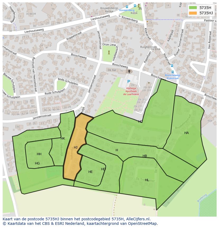 Afbeelding van het postcodegebied 5735 HJ op de kaart.