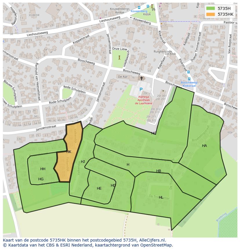 Afbeelding van het postcodegebied 5735 HK op de kaart.