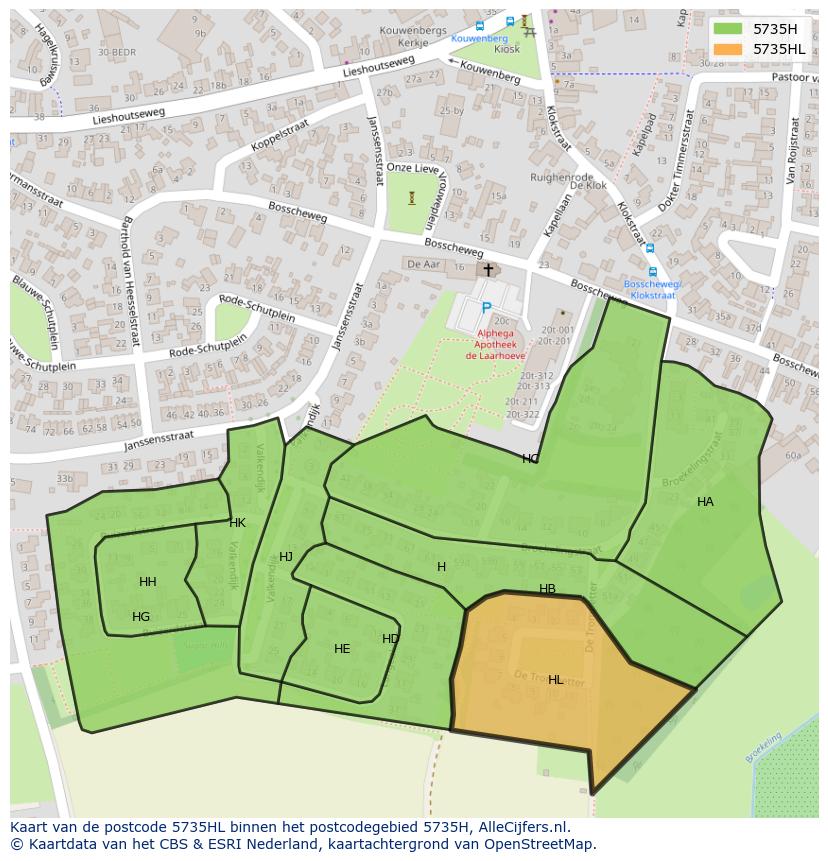 Afbeelding van het postcodegebied 5735 HL op de kaart.