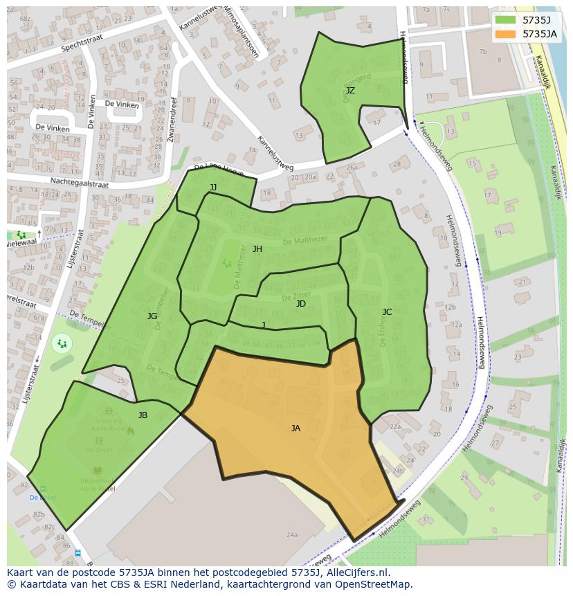 Afbeelding van het postcodegebied 5735 JA op de kaart.