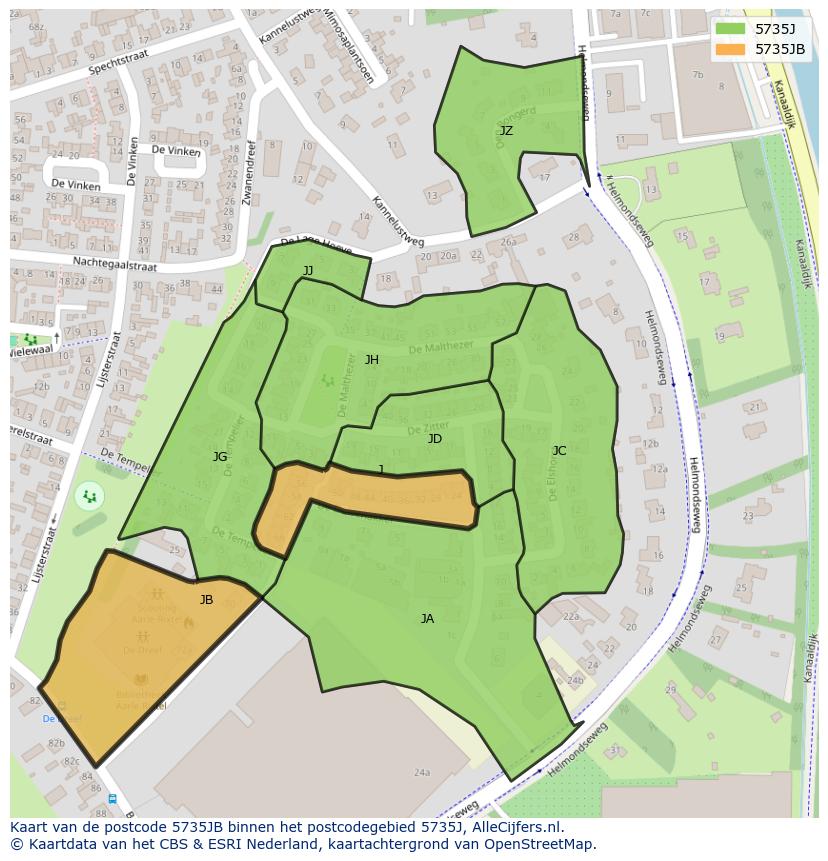 Afbeelding van het postcodegebied 5735 JB op de kaart.