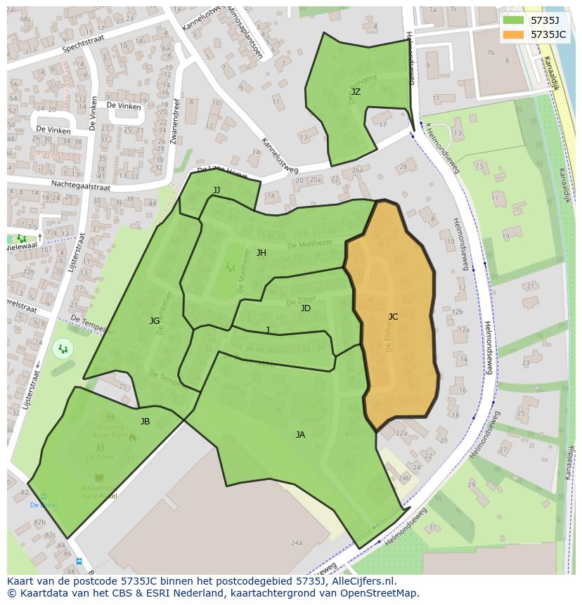 Afbeelding van het postcodegebied 5735 JC op de kaart.