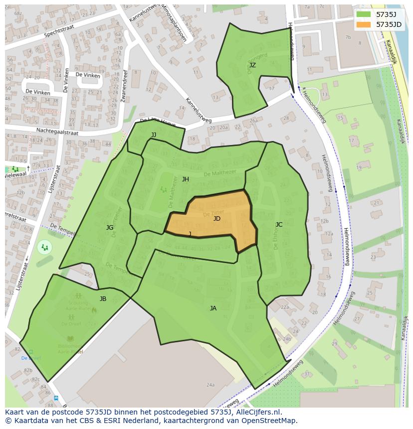 Afbeelding van het postcodegebied 5735 JD op de kaart.